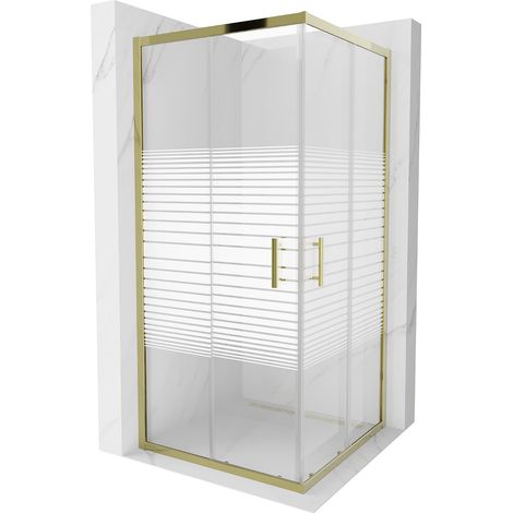 Mexen Rio quadratische Duschkabine 90 x 90 cm, Gestreift, Gold - 860-090-090-50-20