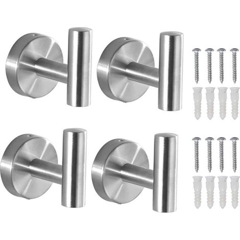 Wall Mounted Towel Holder for Bathroom, Kitchen, Shower - SUS 304 Stainless Steel Hooks (Silver 4) (1/5)