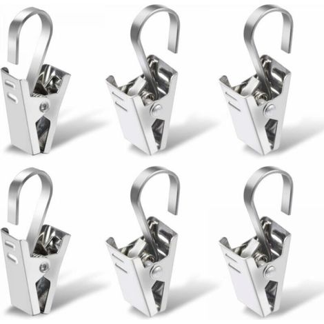 Set of 100 curtain rings with clips, silver, stainless steel, for window decoration, photos and crafts