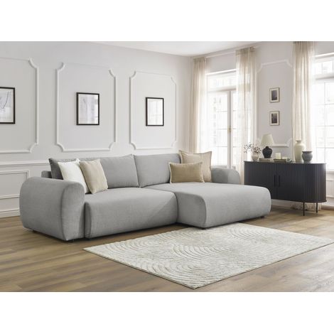 BOBOCHIC - Canapé d'angle convertible coffre LUCIEN tissu lisse Angle droit Gris clair (1/5)
