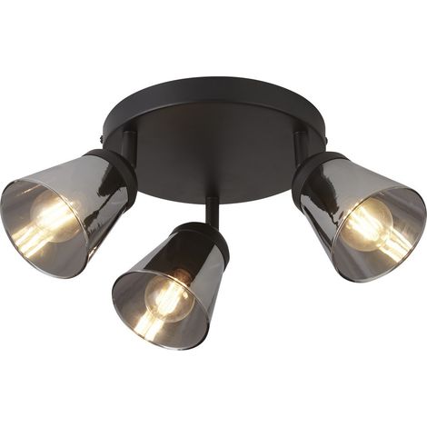 Mega Spot rond 3 lumières, métal noir avec verre fumé (1/4)