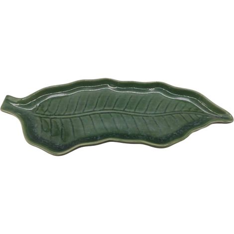 Keramikplatte, Kräuterplatte, 38 cm, grüne Blattplatte, zum Servieren von Speisen