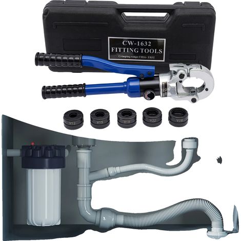 Outil de sertissage hydraulique, Pression maximale 80KN, Poignée ergonomique, Course 15 mm, Tailles de matrices V12-V28, Dimensions 44 x 19 x 9 cm (1/5)