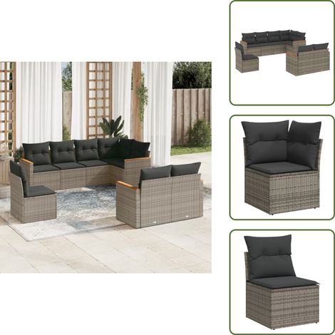 8-tlg. Garten-Sofagarnitur mit Kissen Grau Poly Rattan - Gartenmöbel - Outdoor-Möbel - Rattanmöbel - Lounge Set - Gartengestell (1/5)