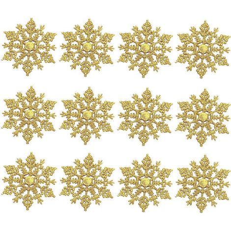 12 Kunststoff-Schneeflocken, 10 cm, für den Weihnachtsbaum (gold) (1/3)