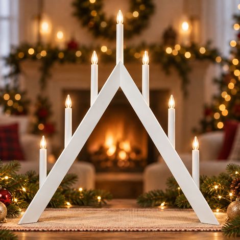 Bougeoir de l'Avent à LED, lampe de salon, blanc chaud, bois, H 64,5 cm (1/5)