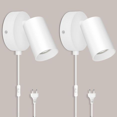 Applique Murale avec Prise et Interrupteur GU10 Blanc Lot de 2 Lampe de Chevet Murale Moderne Tourner 350 Lampe Murale pour Chambre 1 virgule 2 m 7W (1/4)
