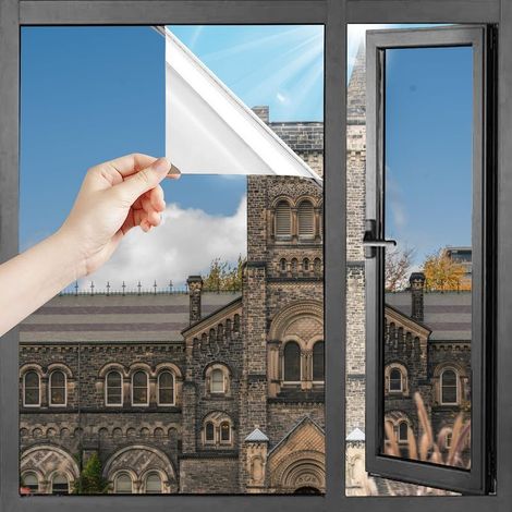 Perfect Cover - Lámina de privacidad tipo espejo, con aislamiento térmico, ahorro de energía, protección UV y privacidad, espátula incluida, autoadhesiva para ventanas y cristales (60x300) (1/5)