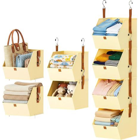 Hängendes Kleiderschrank-Regal, 4 Etagen, faltbares Hängeregal für Schrank mit Metallhaken, platzsparend, faltbar, zur Aufbewahrung von Kleidung, Organizer, Kleiderschrank, Kleidung (1/5)