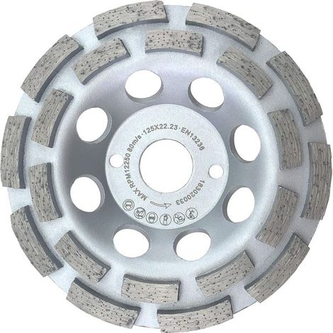 Meule boisseau diamantée 125 mm universelle pour béton et pierre - Double rangée, fixation 22,2 mm (1/5)