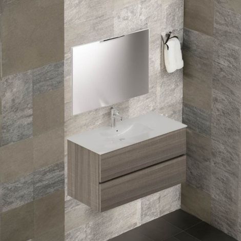 Mobile bagno sospeso olmo 2 cassetti con lavabo e specchio COMP100OL 101x46x54h (1/2)