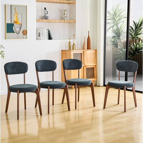 Lote de 4 sillas de comedor en lino con respaldo y patas de metal, negro (1/5)