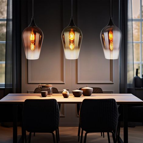Esstischlampe 3 flammig Hängelampe schwarz Pendelleuchte Wohnzimmerlampe, Glas Gold, Chrom, Kupfer, 3x E27, LxBxH 83 x 18 x 120 cm