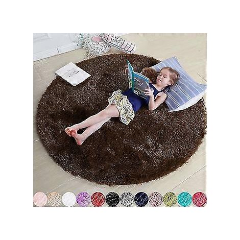 Runder rosafarbener Teppich fürs Schlafzimmer, flauschiger runder Teppich (120 x 120 cm), Kinderzimmer, Mädchenzimmer