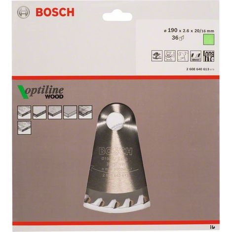Bosch Optiline Wood 190x2.6x20/16D: 36WZ, 190 x 2.6/1.6 x 36 mm, 36 Denti