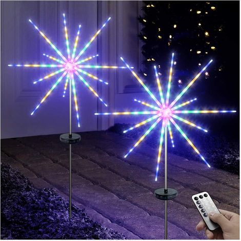 Lot de 2 Lampes Solaires Extérieures Feux d’Artifice – Télécommande, 8 Modes de Lumière, Idéales pour Jardin, Terrasse, Patio et Décoration de Fêtes (1/5)