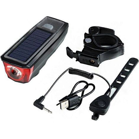 Éclairage solaire rechargeable pour vélo avec capteur de lumière intelligent et klaxon intégré pour VTT. Phare de vélo de montagne avec capteur de lumière et klaxon. (1/5)