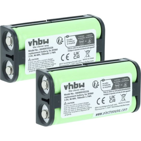 vhbw 2x Akku kompatibel mit Sony MDR-RF4000K, MDR-RF811RK, MDR-RF840RK, MDR-RF810R Wireless Headset Kopfhörer (700mAh, 2,4V, NiMH)