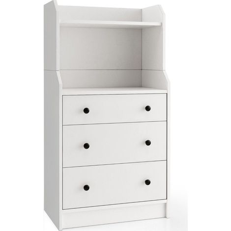 Comoda con 3 cajones y estantes y dispositivo antivuelco cajonera blanca