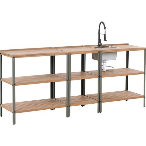 3 Piece Outdoor Kitchen Set with Sink IVREA Certified Acacia Wood Brown/ Black