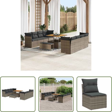 vidaXL Poly-Rattan - Gartensofa-set 11 pcs Grau Poly-Rattan (1/5)