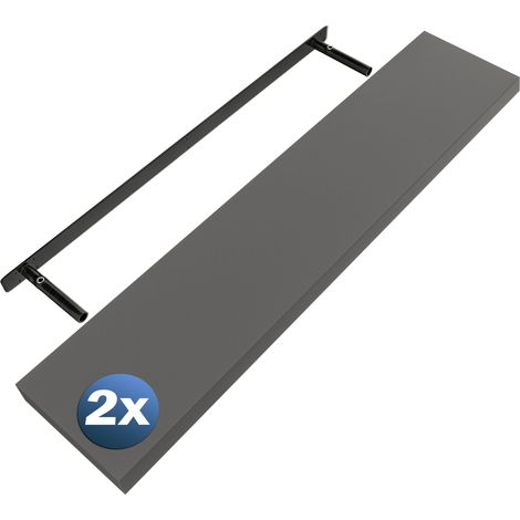 CASARIA® Floating Shelves Including Bracket  Wall Shelving Living Room Kitchen Bedroom Office  38mm Thick  Hidden Wall Fixing  15kg Capacity MDF  Set of 2 Matt Grey, 110cm (de)