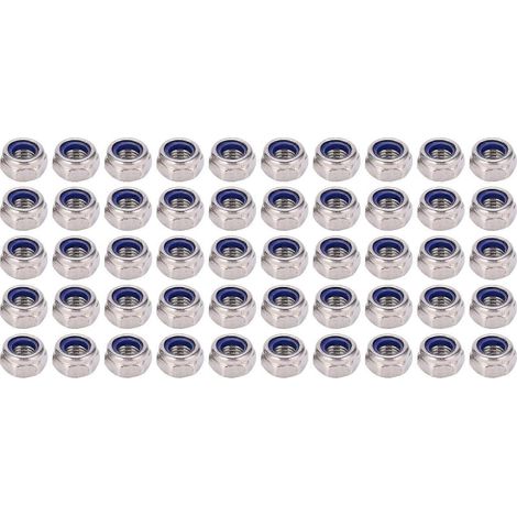 Kit d'assortiment de 50 écrous autobloquants hexagonaux M8 en nylon 304 et acier inoxydable argenté (1/5)