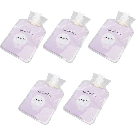 Bouillotte 5 pièces PVC épais anti-éclatement, étanche, large ouverture, violet, coussin chauffant réutilisable (1/5)
