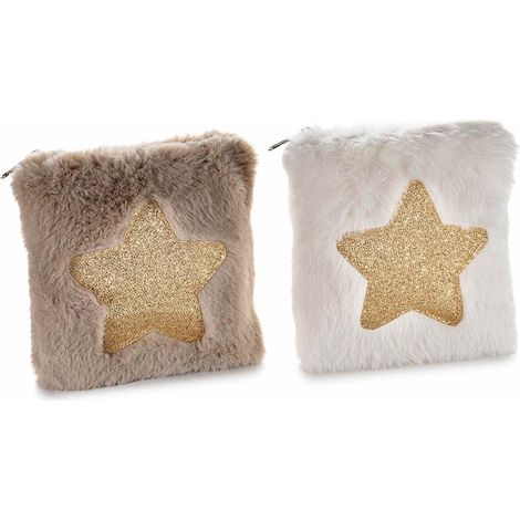 Pochette piccoli astucci in morbido ecofur con cerniera e decoro a stella glitterata oro, set da 8 pezzi, cm 12 x 14 H