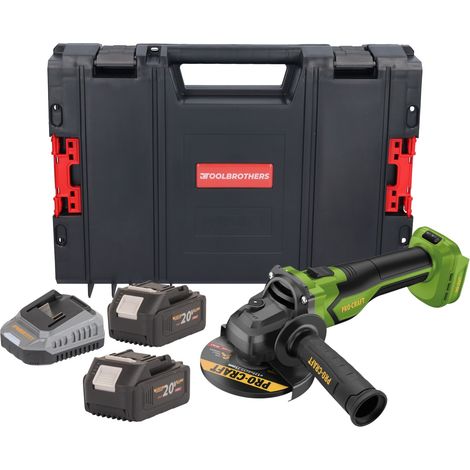 Amoladora angular a batería Procraft PGA22-BB 20 V 125 mm sin escobillas + 2 baterías de 4,0 Ah + cargador + maletín para herramientas RHINO (1/5)