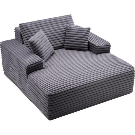 Chaise Longue d'Intérieur VEVOR Fauteuil de Lecture Rembourré 1240x1700x700 mm sans Assemblage avec Accoudoirs Tissu Gris 8034 (1/5)