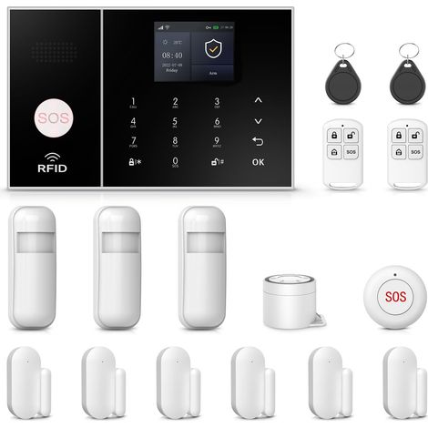 Systèmes de sécurité Domestique, kit d'alarme Smart WiFi 4G avec détecteur de Mouvement, capteur de fenêtre de la Porte, télécommande, Aucune taxe mensuelle (1/5)