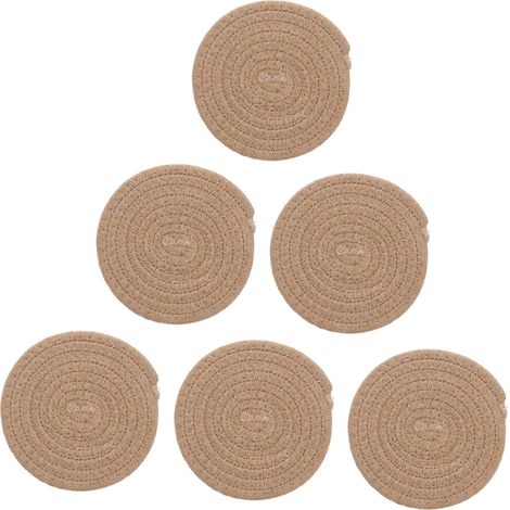 Manteles individuales redondos de cuerda de algodón de 6 piezas, lavables y anti-quemaduras, para la protección de la mesa de la cocina y la decoración del hogar. (1/5)
