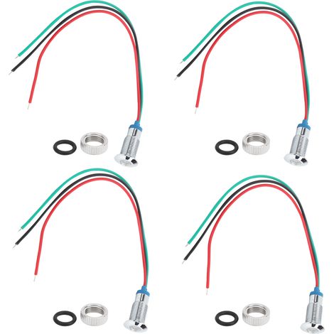 4 ensembles LED rondes pré-câblées 8mm 36V étanches en métal, cathode commune, bicolores rouge et vert (1/5)