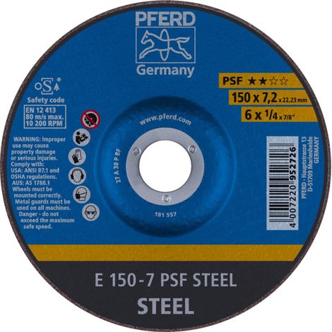 PFERD TOOLS Schruppscheibe E 150x7,2x22,23 mm Universallinie PSF STEEL für Stahl 10 Stk (1/3)