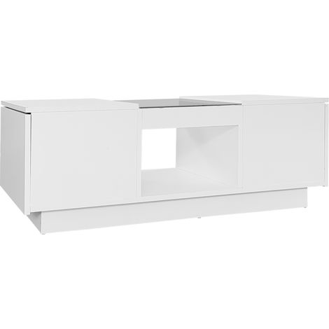 Table basse blanche 100x50x35.5 cm avec LED et 2 tiroirs