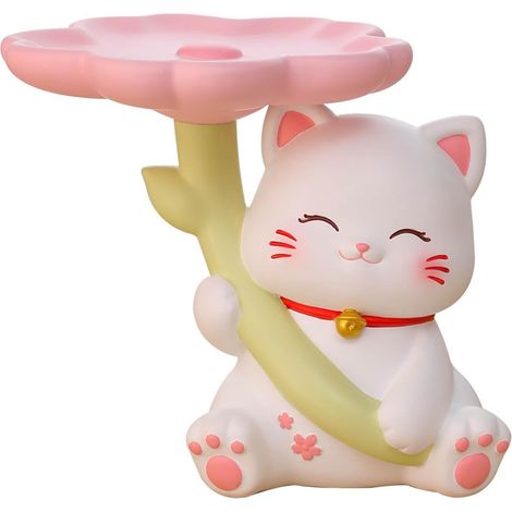 Plateau de Rangement pour Statue de Chat, Base Stable en résine Multifonction décoration de Table de Sculpture de Chat Mignon pour l'entrée (1/5)