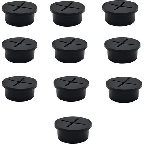 10 pasacables de 20 mm, pasacables de goma flexibles de silicona, pasacables de escritorio para consola TV otros muebles, gestión cables (negro) (1/5)