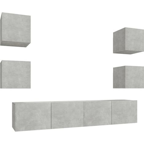 Conjunto de muebles mueble aparador TV televisión salón dormitorio salón 6 piezas gris madera contrachapada 020025045
