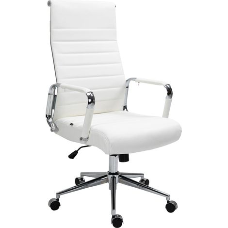 Fauteuil de bureau avec accoudoirs siège pivotant mécanisme à bascule en cuir véritable blanc 100002516