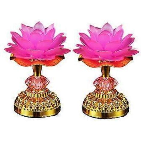 Lot de 2 lampes bouddhistes LED en forme de lotus, fonctionnant sur secteur ou à piles, prise européenne.