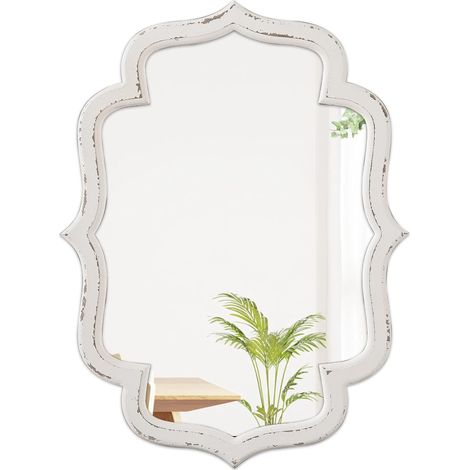 Miroir Mural Design Rustique 45 x 60 cm, Miroir Ovale Vintage avec Cadre en Bois Blanc, Miroirs Muraux pour Salon, Chambre à Coucher, Salle de Bain (1/5)