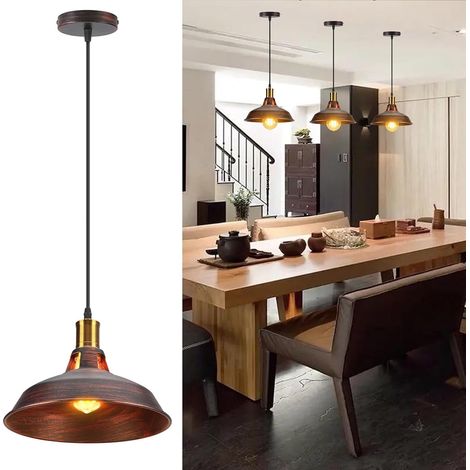 Suspension Vintage ø27cm, Lampe Suspendue Rétro, Style Industriel, Abat-Jour en Métal, éClairage, Douille E27, Luminaire Vintage pour Salle à Manger, (1/5)
