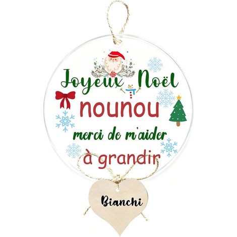 Boule de Noël Personnalisable – Cadeau Noël  Boule Transparente 8,5cm + Cœur en Bois à Personnaliser  Décoration Sapin (1/4)