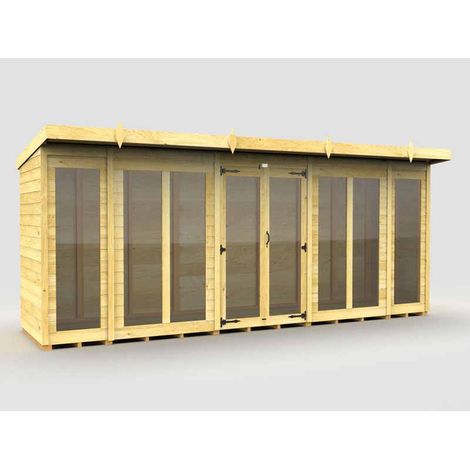 16ft x 4ft Pent Summer House (Full Height Window) - Wood - L118 x W474 x H201 cm