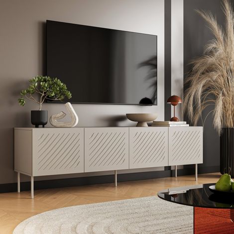 Mueble para TV Ronca, un Estante, 4 Puertas, 4 Compartimentos, 200.5x42x60h cm Beige (1/4)