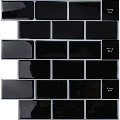 Ensemble de 4 stickers carrelage 3D pour salle de bain et cuisine, carreaux en vinyle auto-adhésifs, panneaux muraux noirs, carreaux métro PVC, décoration carrelage 30x30 cm, décoration murale