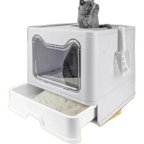 Bac à litière pour chat, design pliable, caractéristiques de contrôle des odeurs, GRIS (1/2)