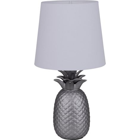 Lampe de Table Design Ananas en Céramique Argentée et Abat-jour en Tissu Blanc 45 cm E14 - PANGIVO (1/5)