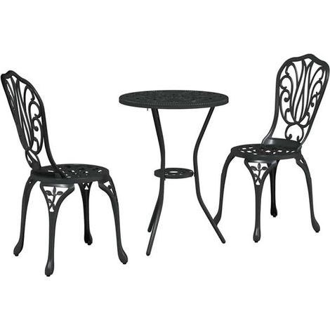 Ensemble de Mobilier de Jardin 3 Pièces, Table et Chaises en Aluminium Noir, Set de Bistrot pour Terrasse et Balcon (1/5)